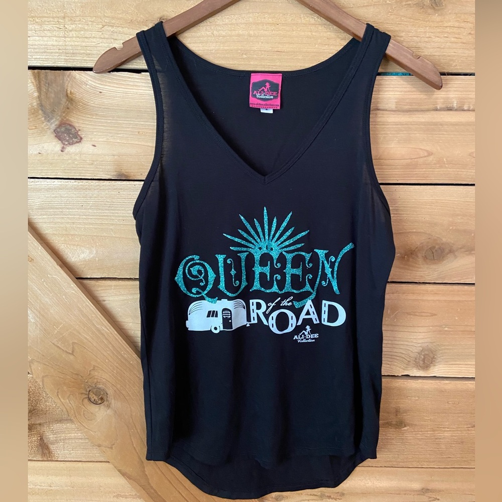 Ali Dee Black with Turquoise “Queen of the Road” Graphic Tank Top